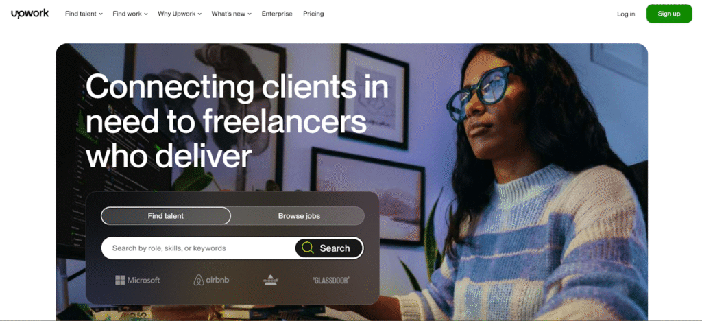 Freelancer using Upwork, top freelancing websites in 2025